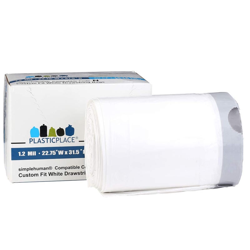Plasticplace Custom Fit Trash Bags, Compatible with simplehuman Code N (50 Count) White Drawstring Garbage Liners 12-13 Gallon / 45-50 Liters, 22.5" x 31.5" - Image 4